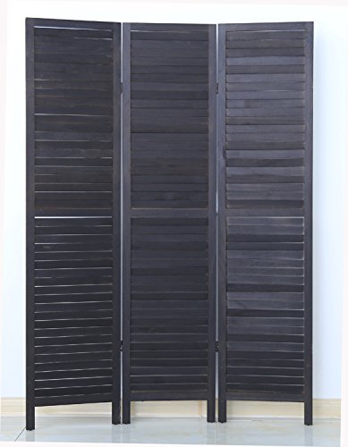 Paravent persienne de 3 pans en bois, coloris noir - Dim : H170 x L120cm - PEGANE -