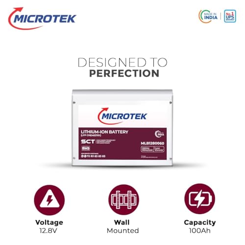Image of Microtek Combo Super Power 900 Advanced Digital Inverter (800VA /12V) with Lithium-Ion Battery 12.8V /100Ah, 1280Wh LiFePO4 | SCT & BMS Technology Faster Recharge Longer Life Compact & Safe