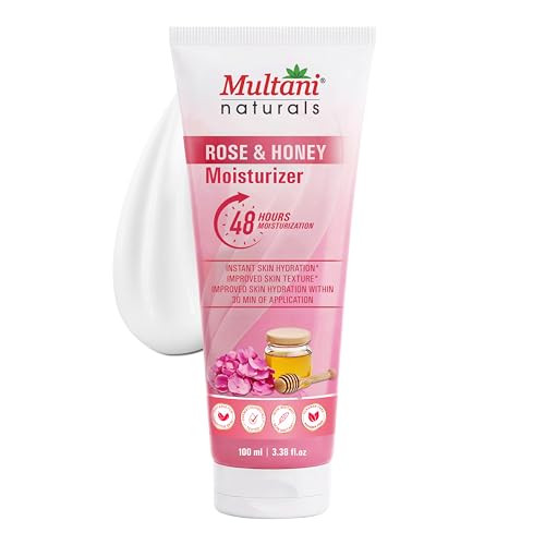 Image of Multani Naturals Moisturizer Rose & Honey (100 ml) | Face & Body | 48 Hour Moisturization | Hydrating Cream for Soft Glowing Skin | With Aloe Vera, Honey & Rose Oil | Non-Greasy | Paraben Free