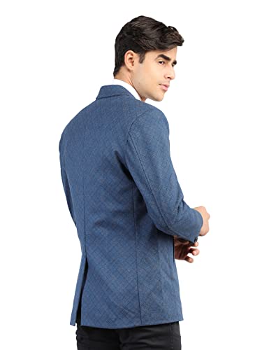 Image of CHKOKKO Men Checked Winter Wear Regular Fit Coat Blue