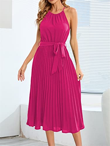Robe d'été sans manches au design plissé bleu et dos nu plongeant chic - 4