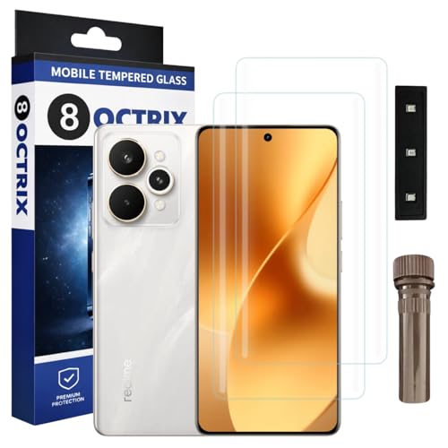 Image of Curved UV Tempered Glass Screen Protector for Realme 15 5G / Realme 15 Pro | Transparent | Pack of 2 | Full Screen Coverage with UV Installation Kit