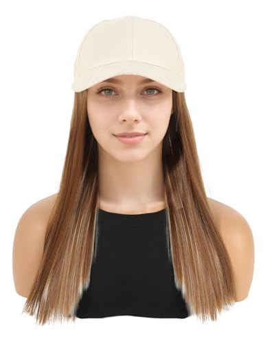 Pelucas con sombrero combinación señoras, pelo largo con gorra de protección solar ajustable, sombrero de verano extraíble