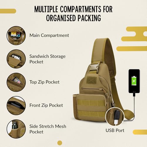 Image of CARRY TRIP OUTDOORS Sling Chest Bag, 900D Nylon Tactical MOLLE Compact Crossbody Camping, Hiking, Cycling, Travel Pack, Water-Resistant Shoulder Sling Bag for Men & Women