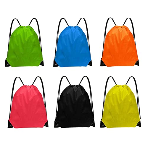 DDSHUN 6 Pack Drawstring Bags Drawstring Gym Bag Waterproof Running Backpacks Sports String Bag String Swim PE Bag for Sports, School, Gym, Travel, Swimming Beach Storage Organization - Multicolor