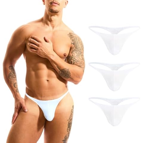 PAIZH Mens Thongs Sexy Low Rise T-Back Soft Stretch G-String Bulge Underwear 3 Pack White-XL Cover