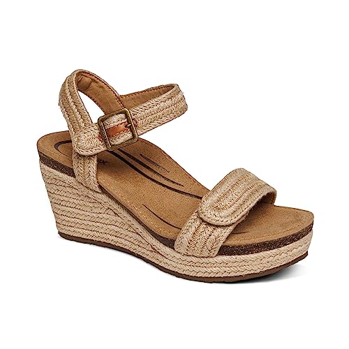 Aetrex Womens Sydney Orthopedic Quarter Ankle Strap Espadrille Wedge Sandals Arch Support Sandals with Memory Foam Comfort