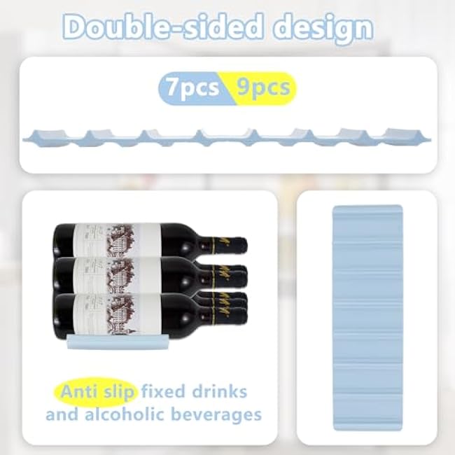 2 Pcs Fridge Beverage Mat, Silicone Bottle Stacking Mat Fridge Wine Mat Stackable Cans Wine Bottles Soda Can Organizer Mat for Refrigerator Organization (Grey + Blue)