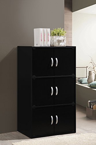 Hodedah 6 Door Bookcase Cabinet, 3 Shelf, Black #TOP1