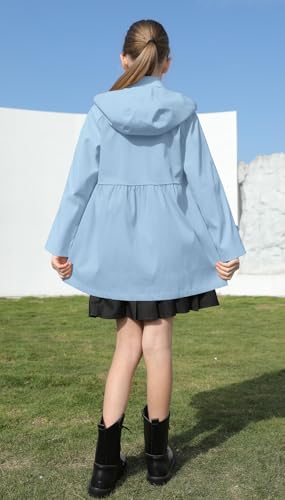 Image of Cromoncent Girl's Rain Jackets Waterproof Hoodie Trench Coat Cute Dress Coat Outerwear, 3-12 Years