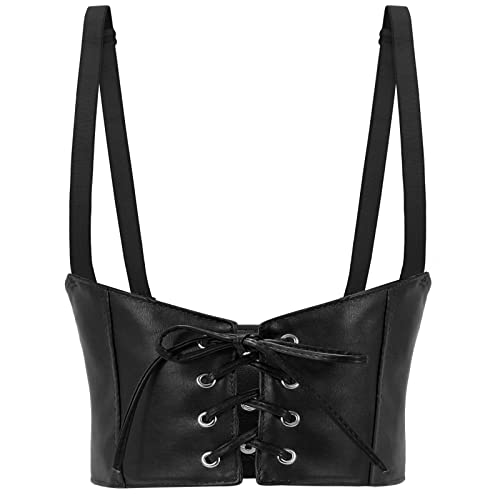 Image of SUOSDEY Women Leather UnderBust Corset Vest Belt, Black, fit waist 30 inch-33 inch