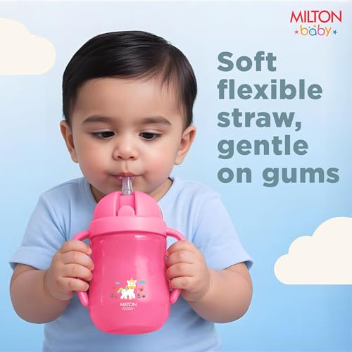 Image of Milton Baby Flexible Straw Sipper Bottle | 360 Drinking with No-Spill Weighted Straw | BPA-Free, Food-Grade Material | Microwave & Sterilizer Safe I Sipper water bottle for kids 12+ Month, 270 ml,Pink