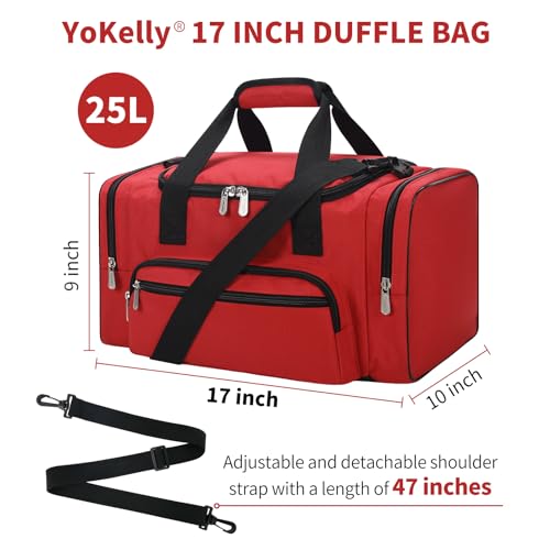Image of Small Duffel Bag, 17 inch, Red | 25L, Multi Pockets, Carry On, Weekender Bag, Travel Gym Sport, 17x10x9 in