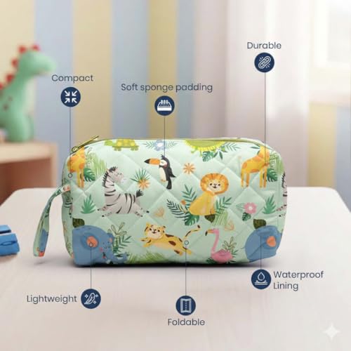 Image of Multipurpose Travel Organizer | All-in-One Compact Durable, Lightweight, Waterproof, Bag | Travel Friendly Pouch | Ideal for Stationary, Diaper, Medicines (Jungle Safari Print)