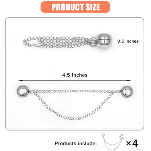 Image of Ouliget Multi-Function Magnetic Clothing Clips,Pinless Brooch Chain Magnetic Buttons Shawl Clips for Hijab, Loose T-Shirt Hems, Sleeves, Collar and Pants Hems,4 Pieces (Silver Bear)