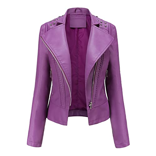 Chaqueta de motorista para mujer con cremallera y forro polar estilo crop punk