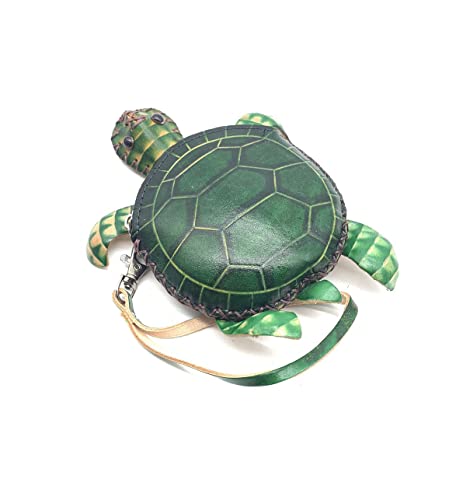 Handmade Vintage Genuine Green Leather 3D Turtle Money Coin Purse With Removable Wrist Strap2