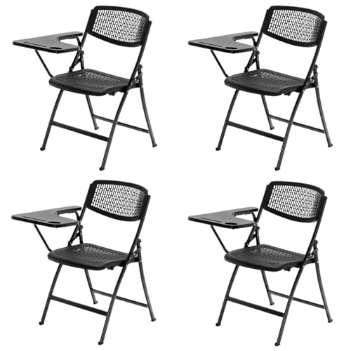 EME Pack 4 Sillas con Pala Extensible Negra con Diseño de Rejilla | Sillas con Pala para Conferencias, Aulas de Formación y Examen | Silla con Pala Plegable