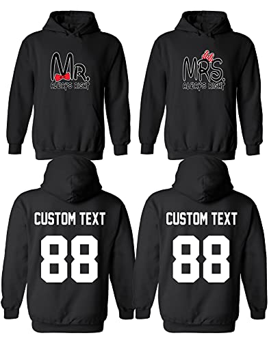 ShirtStarZone Mr Always Right and Mrs Always Right Matching Couples Hoodies,Valentine's Day Gift Black,Small-5X-Large