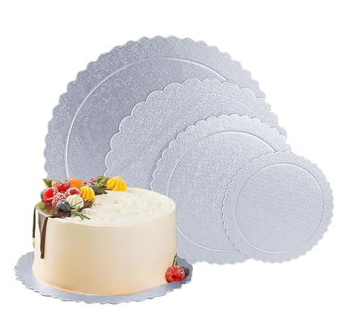 YYaaloa 4 Pack Cake Boards Base 6, 8, 10, 12 Inch Cardboard Foil Flower Round Circles Cake Boards for Baking Decorating (Silver)