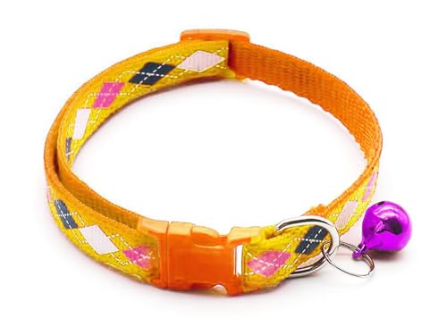 Image of Cat & Puppy Collar with Bell,Kitten & Small Dogs Soft Adjustable,Safe,Solid & Protective Breakaway for Cats & Puppies,Cute Kitty Neckband with Diamond Print-(Pink,Yellow,Red)