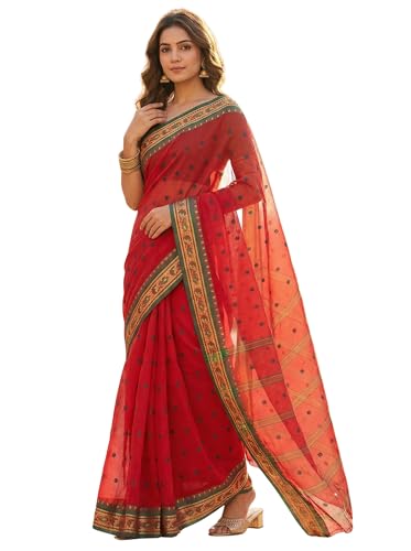 Image of WoodenTant Women's Pure Cotton Taant Saree with Designer Border