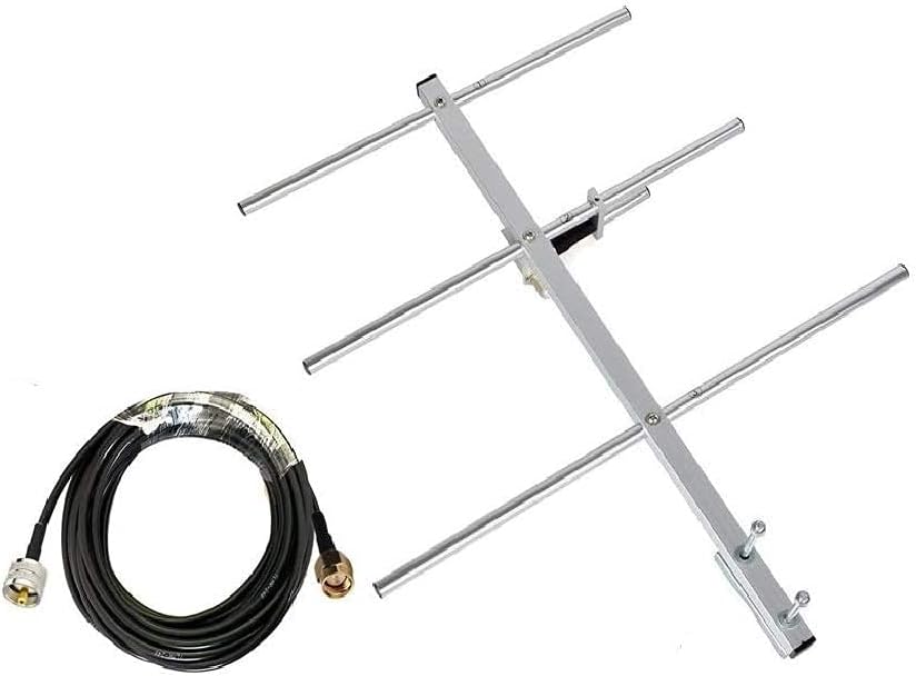 938432 Yagi Antenna 433MHz 3 Element Beam 7 dBi, 420MHz 450MHz UHF SO239 Connector w 12FT Coax Cable w SMA Male Connector