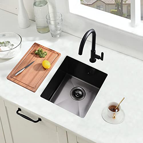 15 Inch Black Undermount Bar Sink, Boomhoze 15 X 17 Small Stainless Steel Bar Prep Wet Bar Sink 16 Gauge Matte Black Stainless Steel Single Bowl Undermount Bar Sink #TOP1