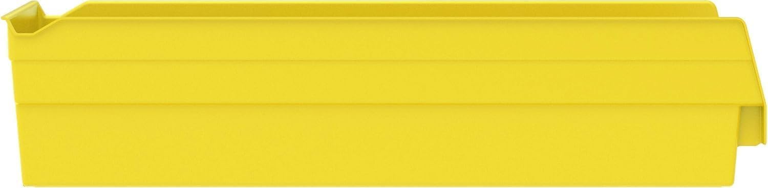 Akro-Mils 30138 Plastic Shelf Bins, Heavy Duty Storage Bins for Garage, Closet, and Drawer Organization, 18" x 6-1/2" x 4", Yellow, 12-Pack