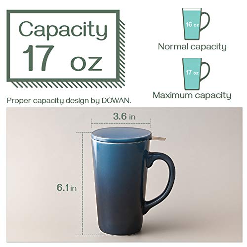Dowan Tea Cups With Infuser And Lid, 17 Ounces Large Tea Infuser Mug, Tea Strainer Cup With Tea Bag Holder For Loose Tea, Ceramic Tea Steeping Mug, Blue Color Changing #TOP2
