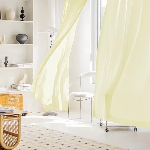 NICETOWN Non-See-Through Privacy Beige Sheer Curtains 96 inches Long 2 Panels, 52" Wide Grommet Window Curtains Drapes for Living Room Bedroom- Home Decoration Light Filtering Elegant Window Drapes
