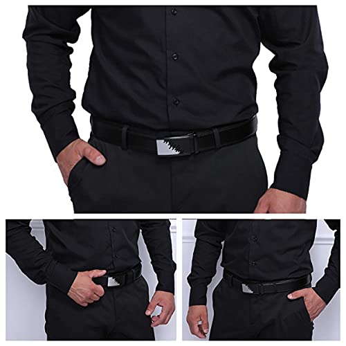 Image of JINIU Men's Ratchet Belt Buckle, Black Genuine Leather Slide Belt for Men Dress Suit, Micro Adjustable Trim to Fit Boxed