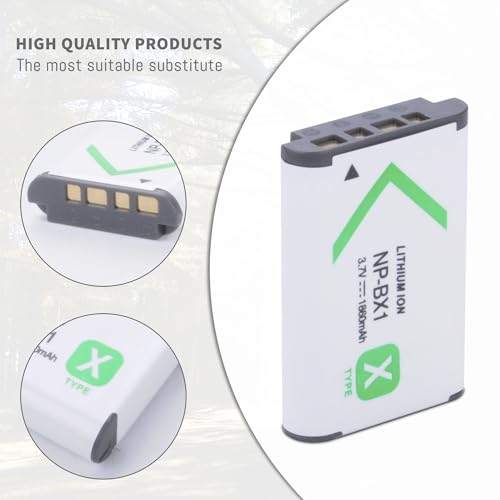 NP-BX1 Battery 2-Pack and Dual USB Charger Compatible for Sony NP-BX1/M8, ZV-1, ZV-1 II, Cyber-Shot DSC-HX80, HX90V, HX95, HX99, HX350, RX1, RX1R II, RX100 (II/III/IV/V/VA/VI/VII), FDR-X3000, HDR-AS50