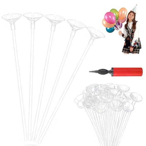 100 Stück Luftballon Stäbe, 32cm Mehrweg Luftballons Plastikstäbe, Luftballonstäbe mit Halterung Kunststoff, Ballonstangen Einzeln für Hochzeit Geburtstag Feiertage Party Dekoration Weiß