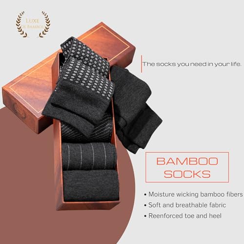 5-Pack Bamboo Socks with a Gift Box - Mens Dress Socks for Men 9-11 Charcoal and Black Socks for men3