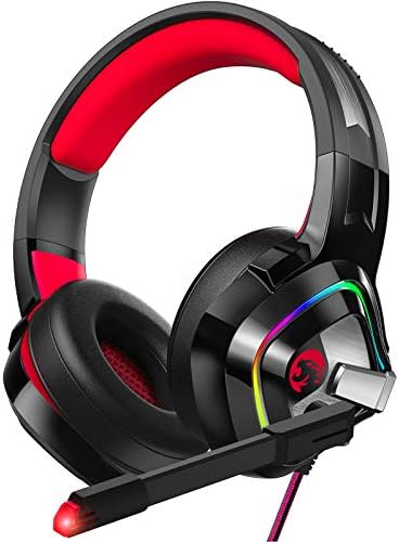 ZIUMIER Z66 Gaming Headset for PS4, PS5, Xbox One, PC, Wired Over Ear Headphone with Noise Isolation Microphone, LED RGB Light,Surround Sound for Laptop Computer, Red