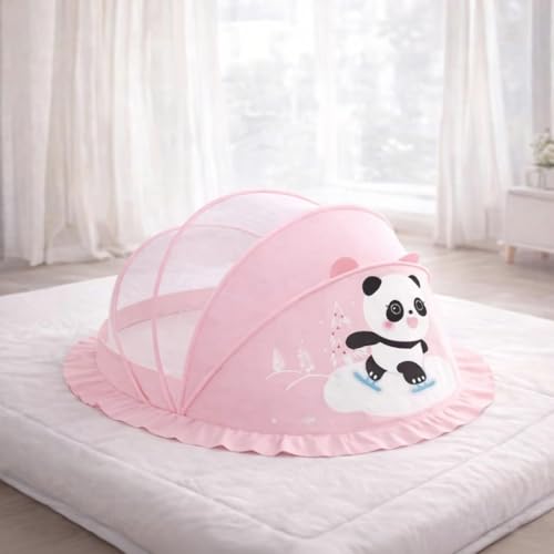 Image of Mosquito Net for Baby (Pink) | Panda Print | Breathable Bottomless Net for Infants | Comfortable & Easy to Use | 135 x 65 x 65 cm