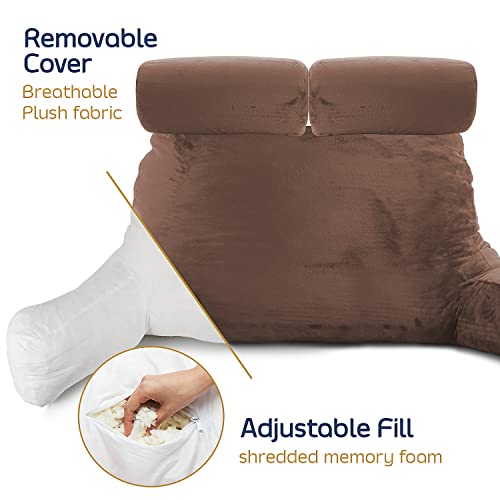 Nestl Double Reading Pillow, Double Back Pillow, Backrest Pillows for Bed with Arms, Shredded Memory Foam Back Pillows for Sitting in Bed, 2 Neck Roll & 2 Lumbar Back Support Pillow, Chocolate Brown - Image 3