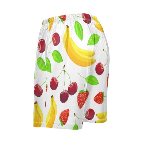 Strawberry Cherry Leaf White Pajama Shorts for Men Lounge Pants Sleep Bottoms Lightweight Pajama Bottoms with Pockets, S-XXL3