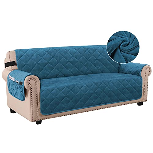 H.VERSAILTEX Thick Velvet Loveseat Cover Soft Couch Cover for 2 Cushion Cover Washable Furniture Protector for Dogs Non-Slip Sofa Slipcover Fit Sitting Width Up to 54"(Loveseat, Peacock Blue