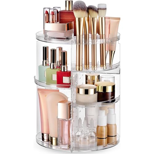 Image of SHOPPOFOBIX Makeup Organizer Adjustable 360 Rotation With 7 Adjustable Layers Large Capacity Makeup Display Case - ACRYLIC (Plain Round)