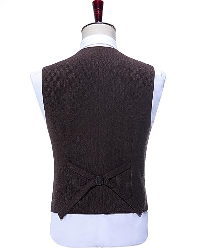 Tuikayoo Mens Herringbone Suits Vests Wool Business Tweed Retro Waistcoats Groomsman Slim Fit(3X-Large, Navy)3