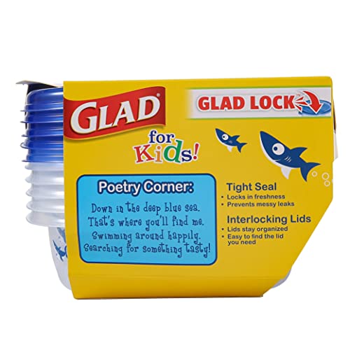 Glad For Kids Sharks Gladware Medium Lunch Square Food Storage Containers With Lids | 25 Oz Kids Food Containers With Shark Design, 5 Count Set | Airtight Food Storage Containers For Food #TOP1