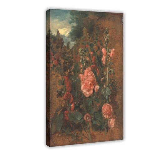Impression sur toile roses trémières John Constable tableau mural fleurs cadre