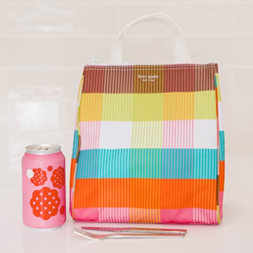 Image of kate spade new york Portable Soft Cooler Lunch Bag, Thermal Tote with Insulated Interior Lining and Storage Pocket, Lunch Tote for Women, Rainbow Plaid