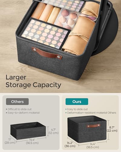 SONGMICS 360° Swivel Mirrored Jewelry Cabinet with Lights, Full-Length Mirror with Jewelry Storage, Standing Jewelry Armoire Organizer, with Large Storage Basket, Christmas Gifts,Ink Black