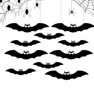 2 Pcs Halloween vleermuizen decoraties | Realistische Halloween enge vleermuizen met gloeiende ogen,Indoor Outdoor Decor voor Halloween Party Yard Window Home Pomrone