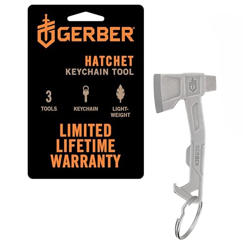 Gerber Schlüsselanhänger, Hatchet, Schlüsselanhänger-Tool mit Verpackungsöffner, Flachschlitzschraubendreher und Flaschenöffner, Länge: 6,6 cm, Gewicht: 20 g, Edelstahl, Silber, 1074043