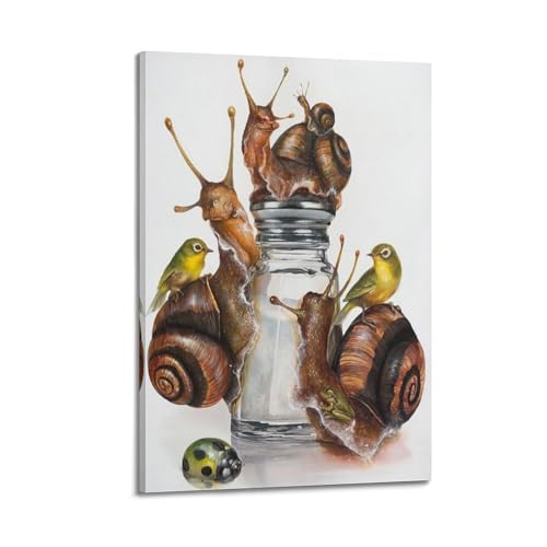 Toile escargots oiseaux sur bouteille cadre deco murale moderne chambre 40x60