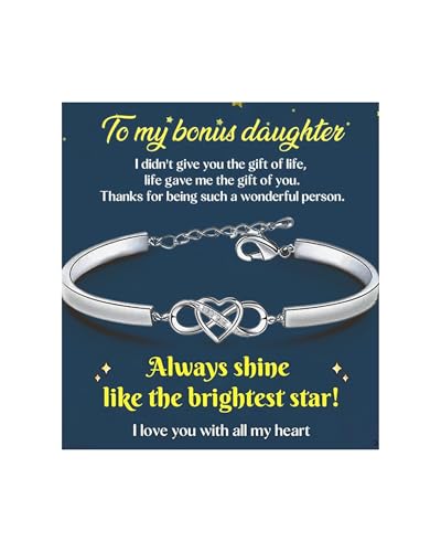 37Bracelet To My Bonus Daughter Granddaughter Infinity Love Heart Bracelet Stainless Steel Adjustable Bracelets With Cards I Love You With All My Heart Bangle Jewelry Birthday Gift for Daughter-in-Law Women